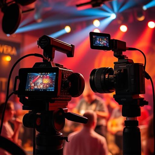 Cámara profesional grabando un concierto de müsica en vivo en la sala La Riviera.
